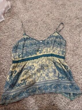 Women’s Blue-Green Floral Spaghetti Strap Tank Top